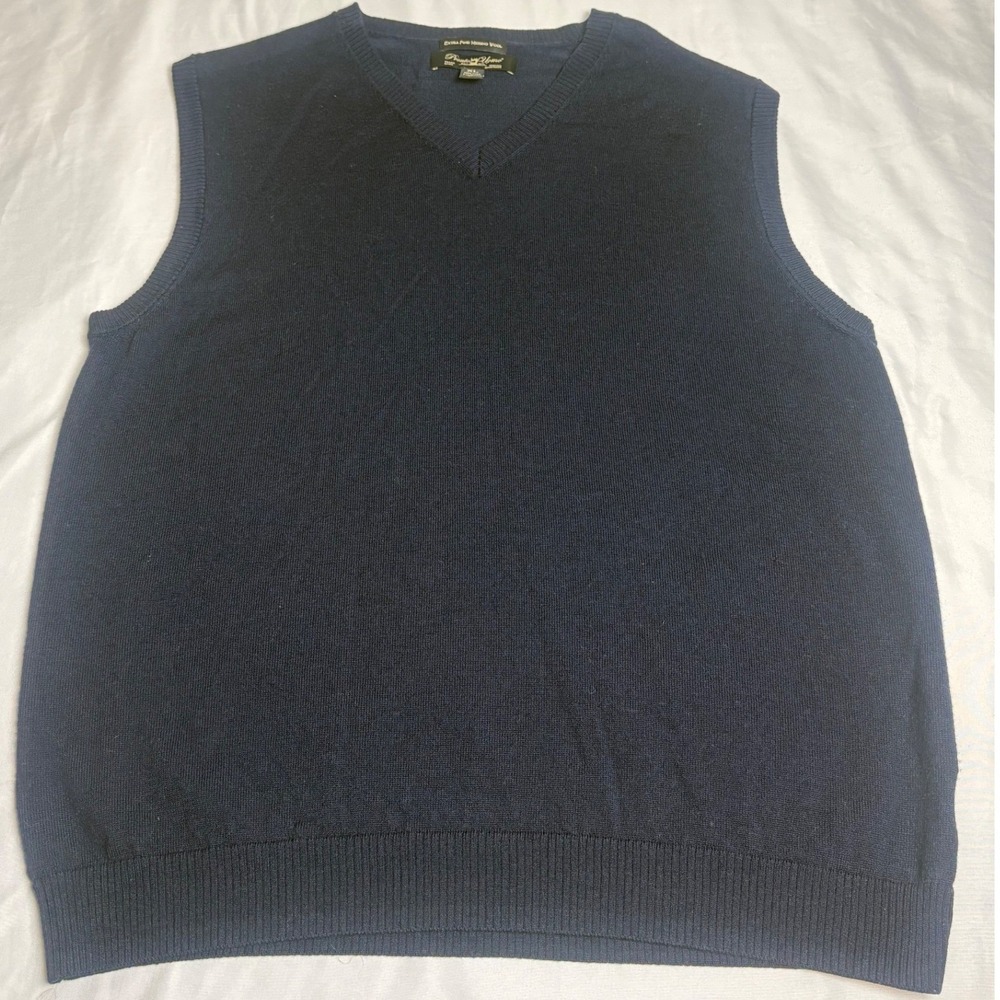 Pronto Uomo Sweater Vest Mens XL Navy Blue Excellent Merino Wool V-Neck Knit